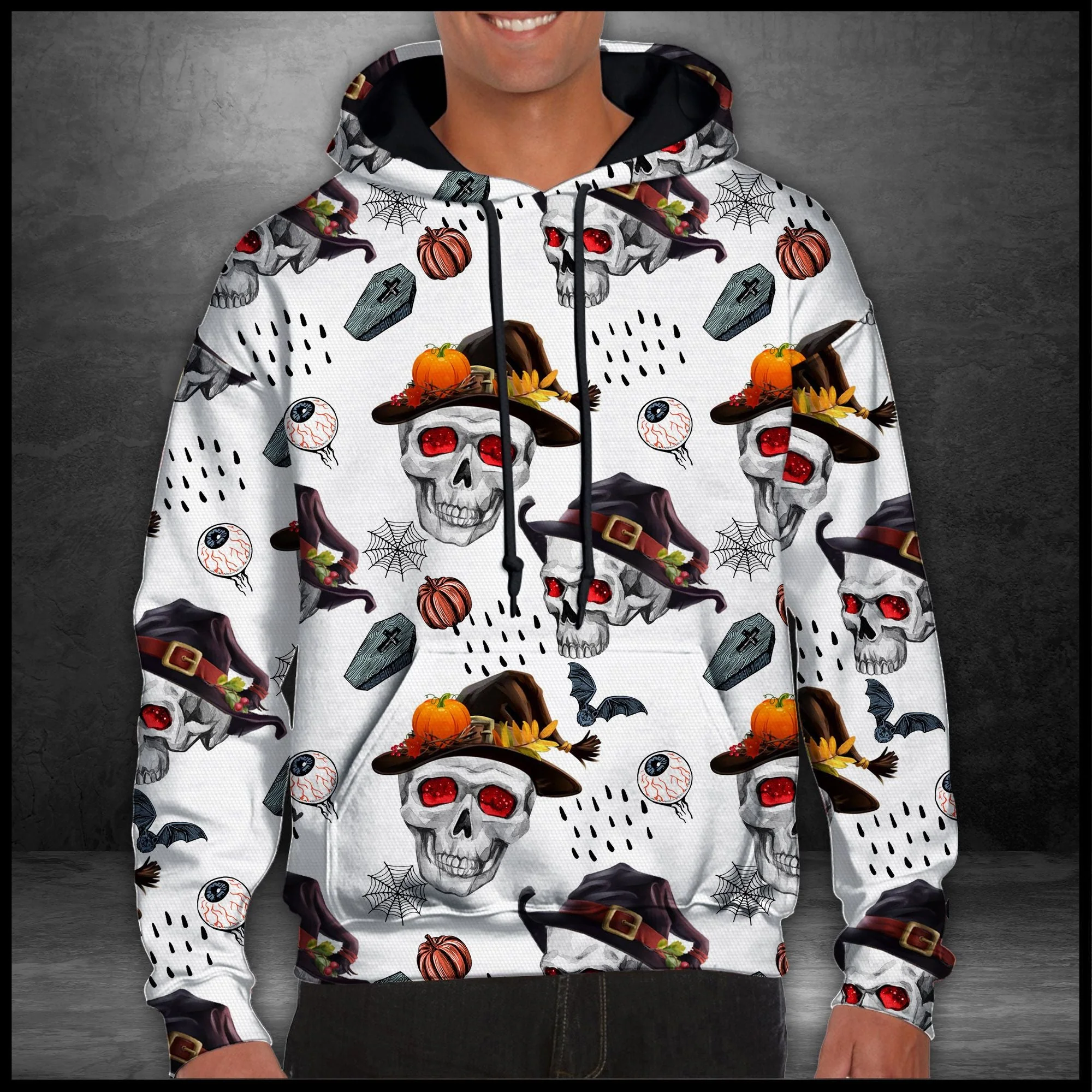 Skull Halloween Pattern Pullover Premium Hoodie, Perfect Outfit For Men And Women On Christmas New Year Autumn Winter