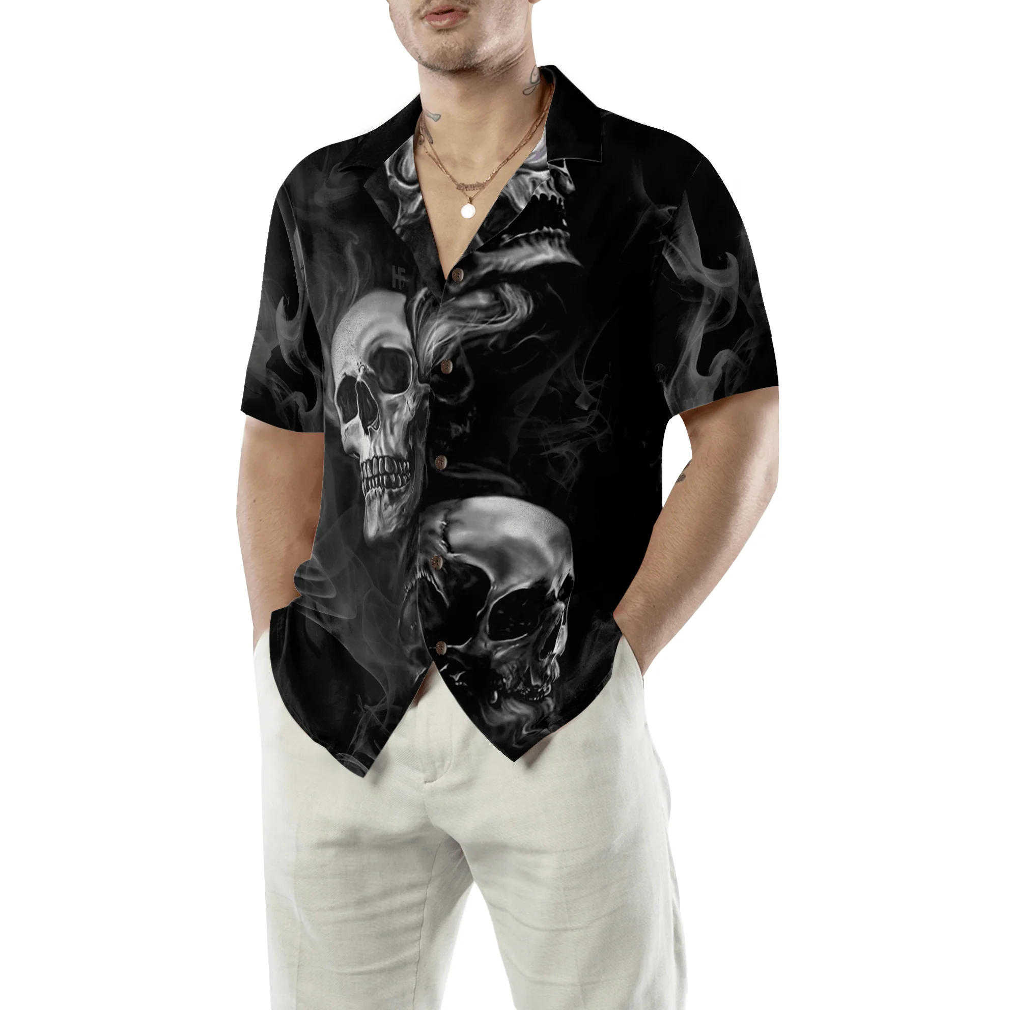 Skull Hawaiian Shirt - Luxury Skull Smoke Aloha Hawaiian Shirt, Colorful Summer Aloha Shirt For Men Women - Gift For Friend, Family, Husband, Wife - Image 3