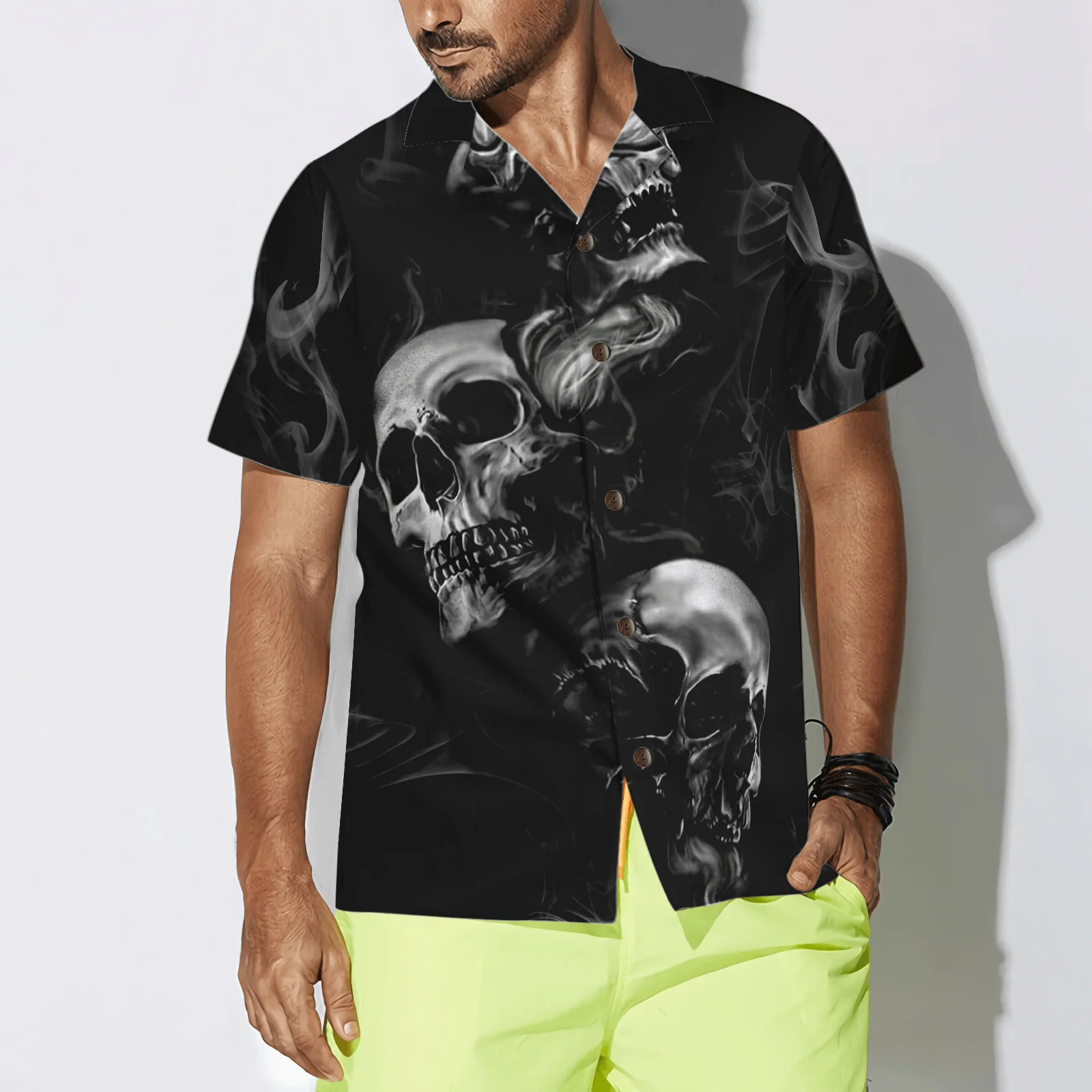 Skull Hawaiian Shirt - Luxury Skull Smoke Aloha Hawaiian Shirt, Colorful Summer Aloha Shirt For Men Women - Gift For Friend, Family, Husband, Wife - Image 4