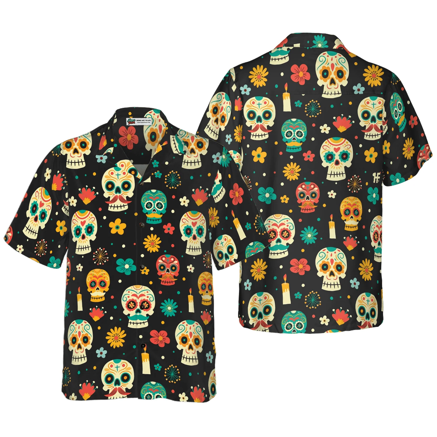 Skull Hawaiian Shirt, Skull Day Of The Dead Pattern Flower Hawaiian Shirt, Colorful Summer Aloha Shirt For Men Women, Gift For Friend, Family