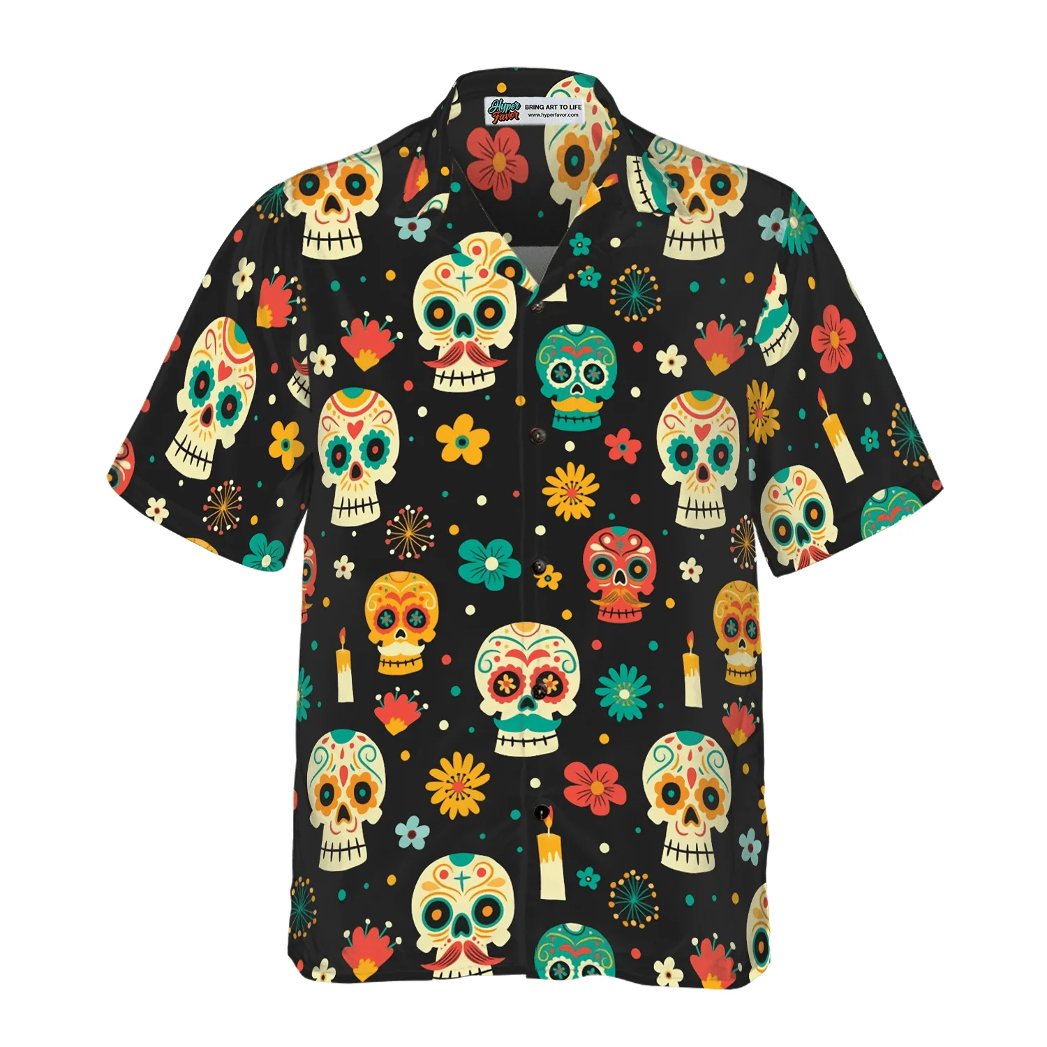 Skull Hawaiian Shirt, Skull Day Of The Dead Pattern Flower Hawaiian Shirt, Colorful Summer Aloha Shirt For Men Women, Gift For Friend, Family - Image 4