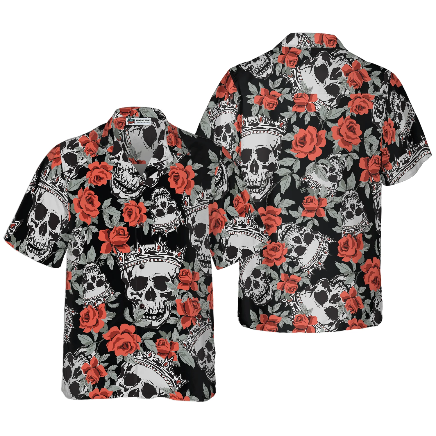 Skull Hawaiian Shirt, Skull With Crown And Red Rose Hawaiian Shirt, Colorful Summer Aloha Shirt For Men Women, Gift For Friend, Family, Husband, Wife