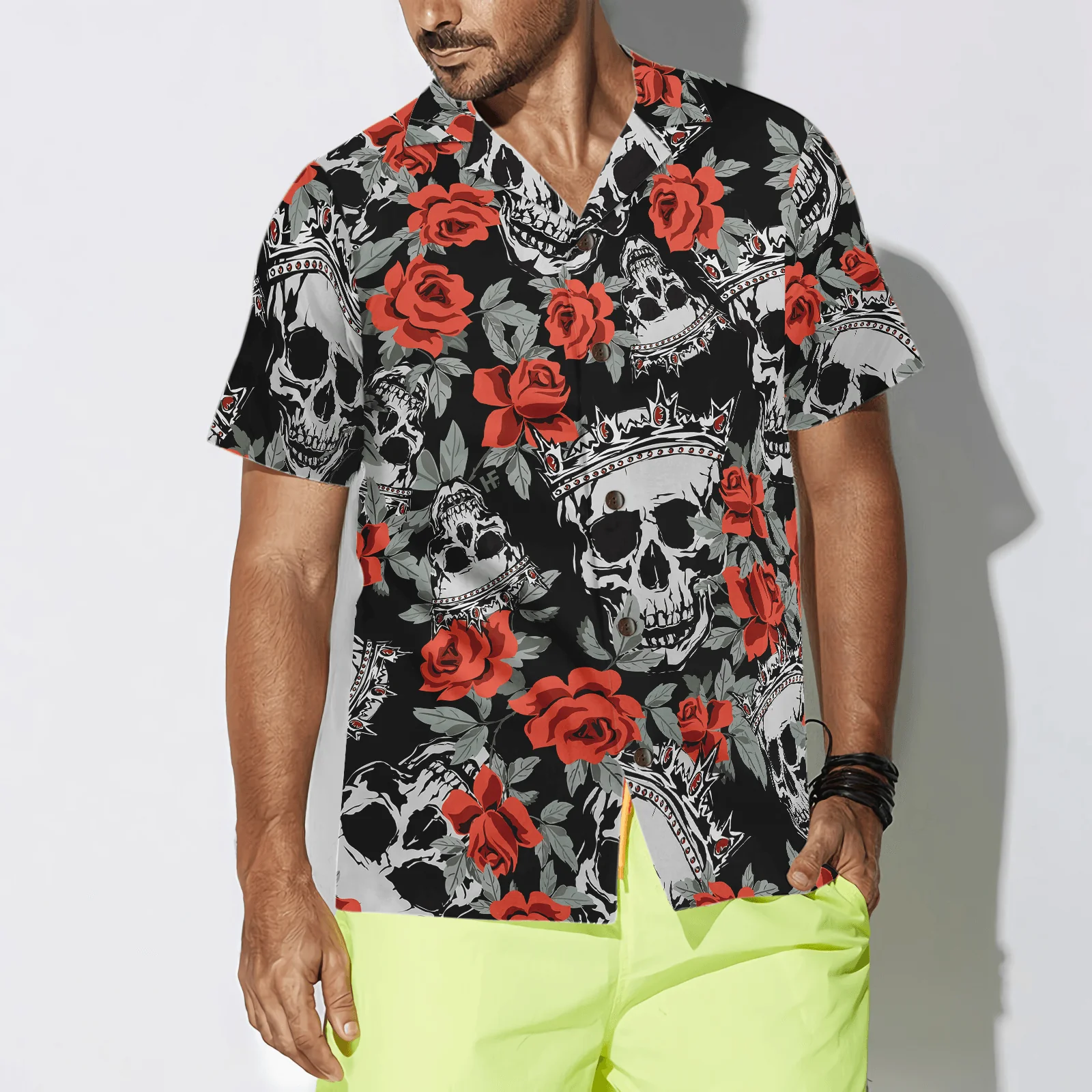 Skull Hawaiian Shirt, Skull With Crown And Red Rose Hawaiian Shirt, Colorful Summer Aloha Shirt For Men Women, Gift For Friend, Family, Husband, Wife - Image 5