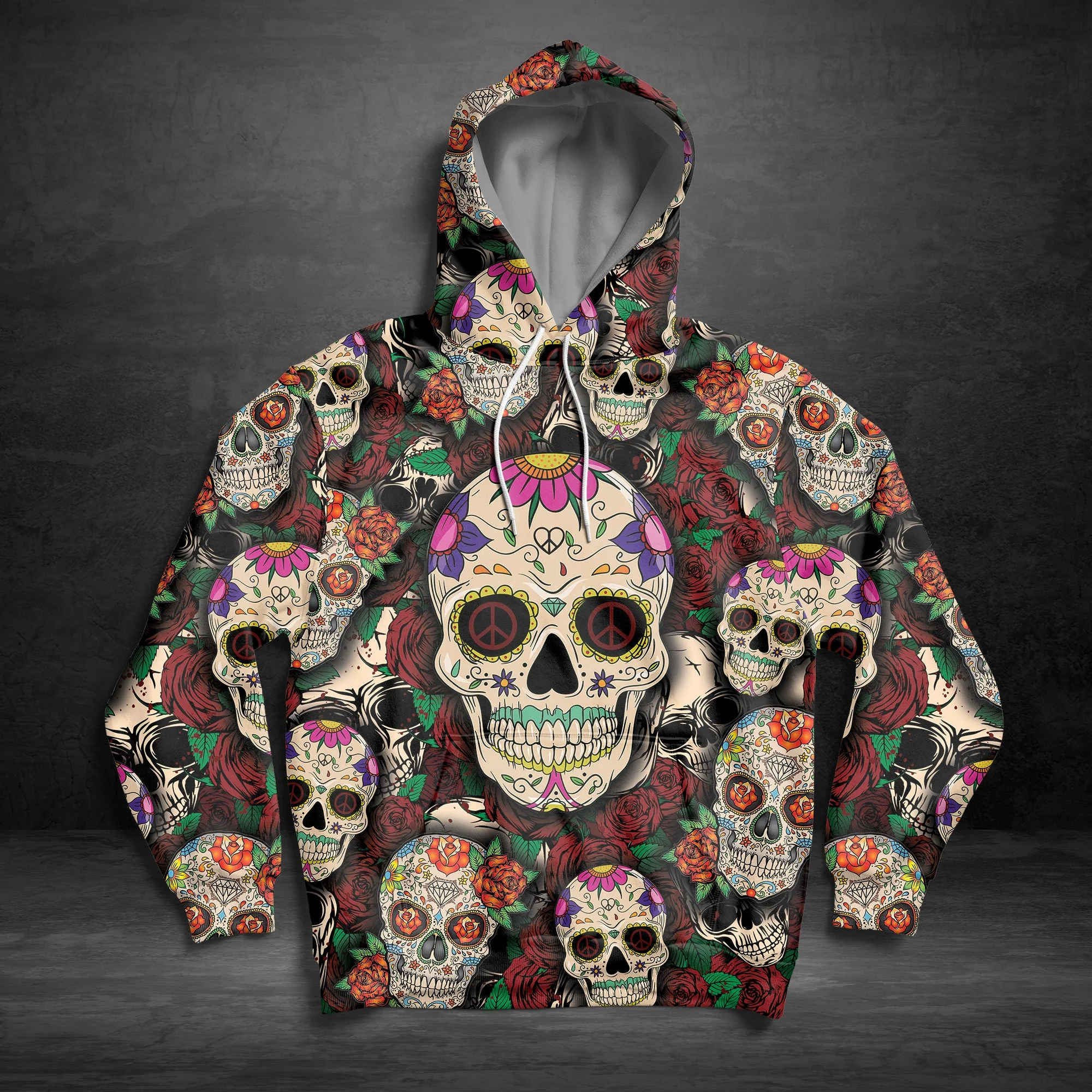 Skull Hippie Style Pullover Premium Hoodie, Perfect Outfit For Men And Women On Christmas New Year Autumn Winter - Image 3