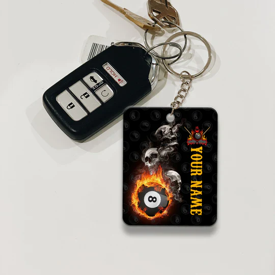 Skull Reaper Billiard Pool 8 Ball Hello Darkness Personalized Name Acrylic Keychain - Christmas Gift For Billiard Lovers, Billiard Players - Image 2