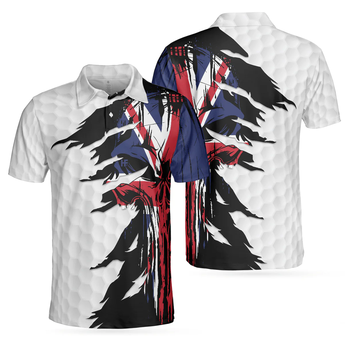 Skull United Kingdom Ripped Golf Polo Shirt, Skull Golf Pattern Polo Shirt, UK Golf Shirt For Men - Perfect Gift For Men, Golfers