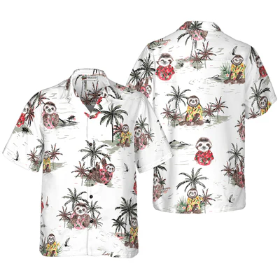 Sloth Hawaiian Shirt, Lazy Sloth, Tropical Palm Tree Aloha Shirt For Men - Perfect Gift For Husband, Boyfriend, Friend, Family