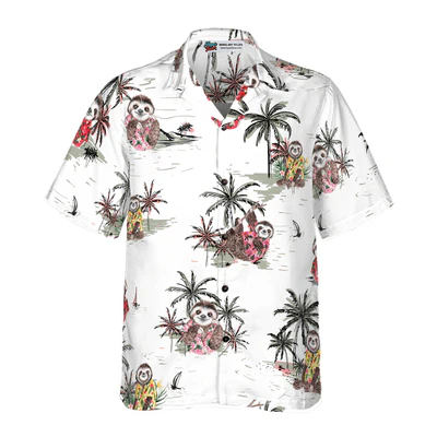 Sloth Hawaiian Shirt, Lazy Sloth, Tropical Palm Tree Aloha Shirt For Men - Perfect Gift For Husband, Boyfriend, Friend, Family - Image 2
