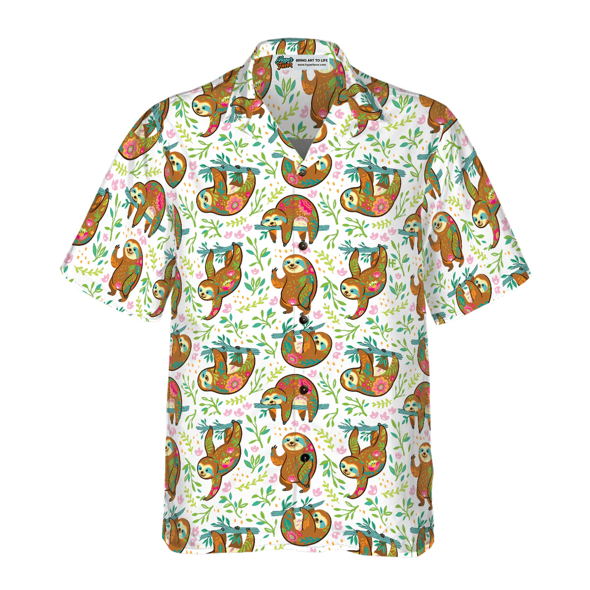 Sloth Hawaiian Shirt, Tropical Flowers, Sloth Aloha Shirt For Men - Perfect Gift For Husband, Boyfriend, Friend, Family - Image 2