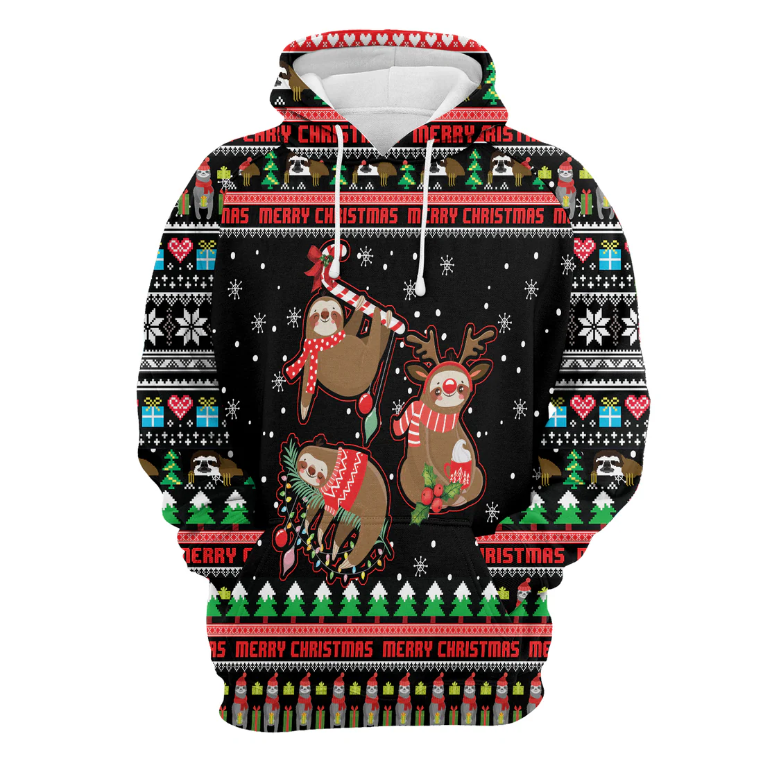 Sloth Premium Christmas Hoodie, Sloth Christmas Pattern Unisex Hoodie For Men & Women - Perfect Gift For Christmas, Sloth Lover - Image 4
