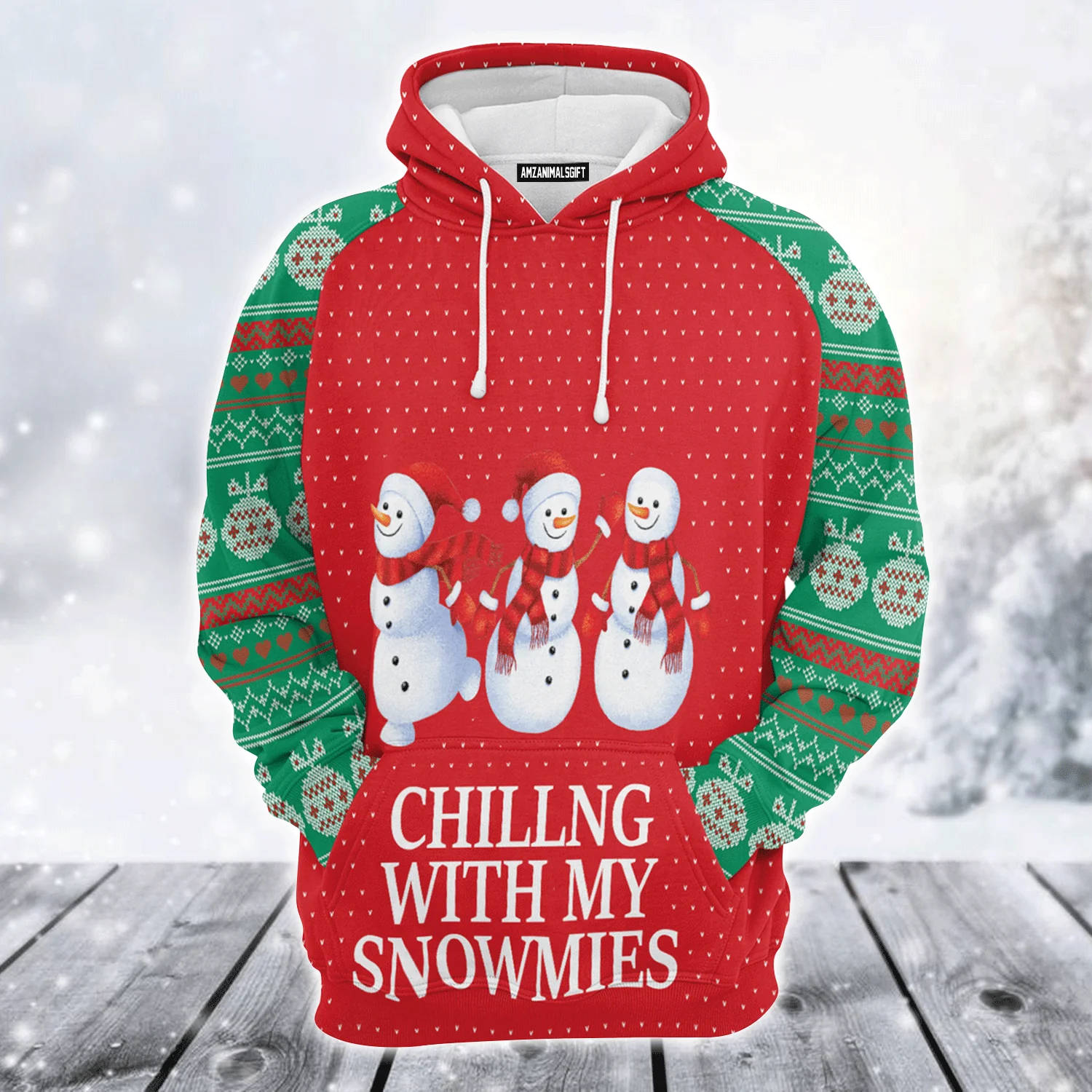 Snowmies Premium Christmas Hoodie, Chilling With My Snowmies Christmas Unisex Hoodie For Men & Women - Perfect Gift For Christmas, Family - Image 2