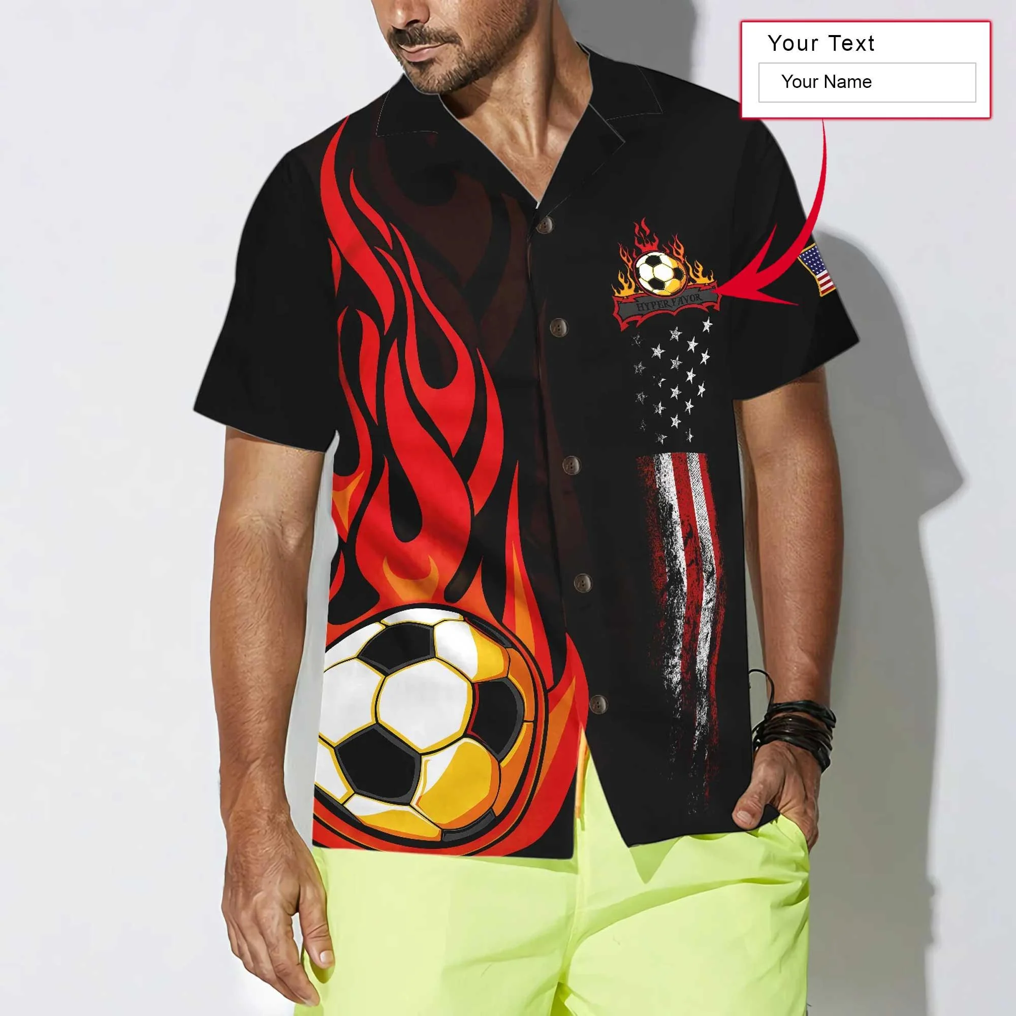 Soccer Flame Custom Name Hawaiian Shirt, Personalized Colorful Summer Aloha Shirt For Men Women, Perfect Gift For Friend, Soccer Lovers, Soccer Team - Image 3