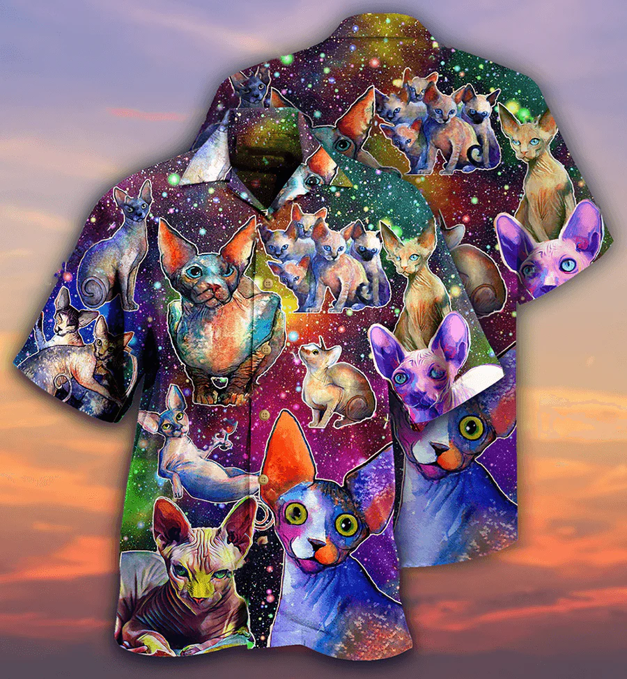 Sphynx Cat Hawaiian Shirt For Summer, Cat Galaxy And Back, Best Colorful Cool Cat Hawaiian Shirts Outfit For Men Women, Friend, Cat Lovers - Image 3