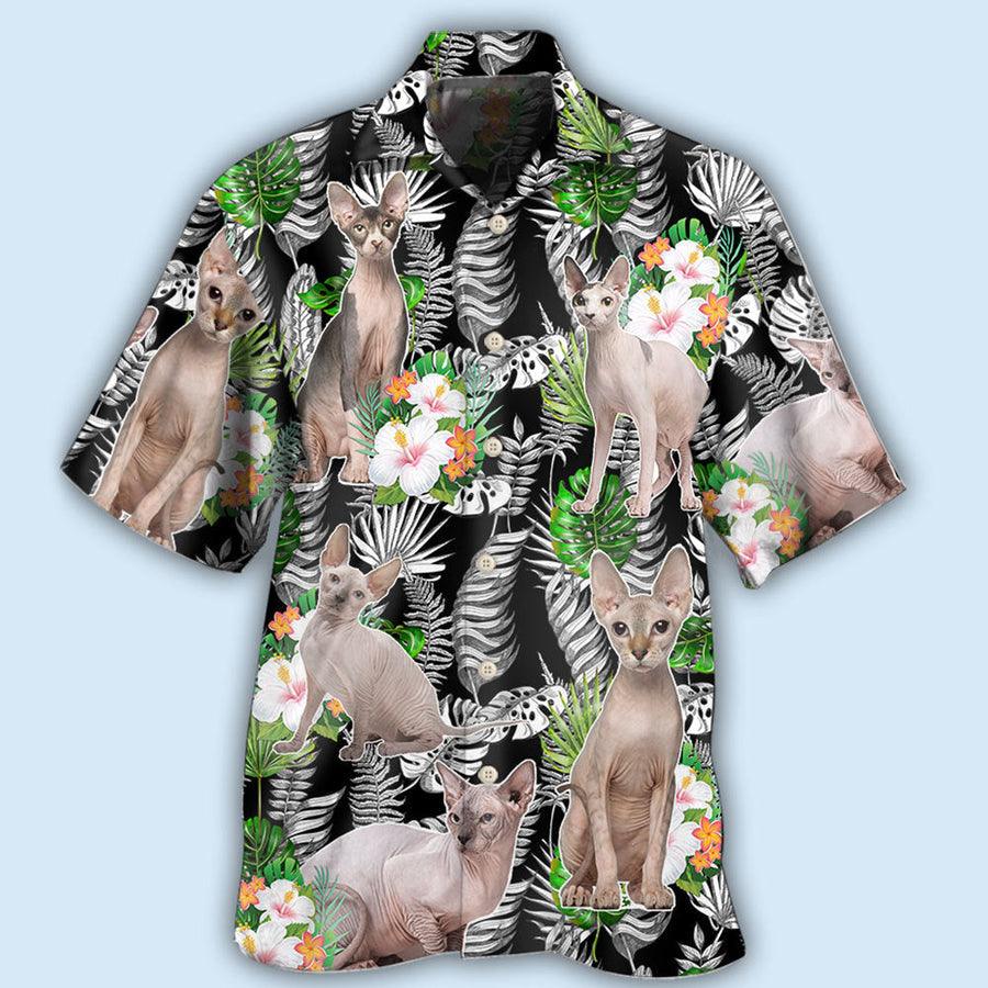 Sphynx Cat Hawaiian Shirt For Summer, Cat Tropical Hibiscus, Best Colorful Cool Cat Hawaiian Shirts Outfit For Men Women, Friend, Team, Cat Lovers - Image 3
