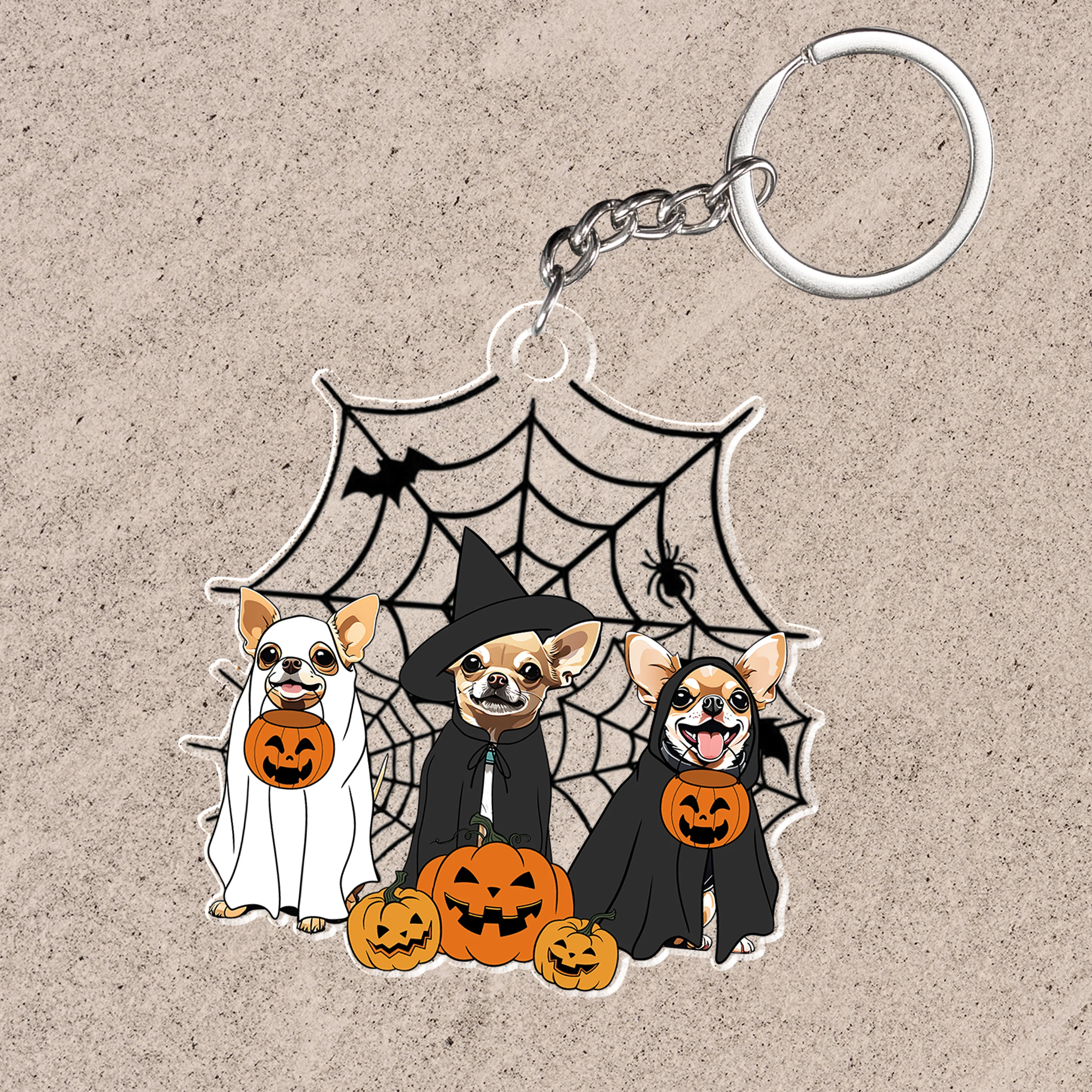 Spooky Ghost And Witch Chihuahua Dog Acrylic Halloween Keychain, Spooky Decoration For Boxer Mom, Dog Dad - Image 2