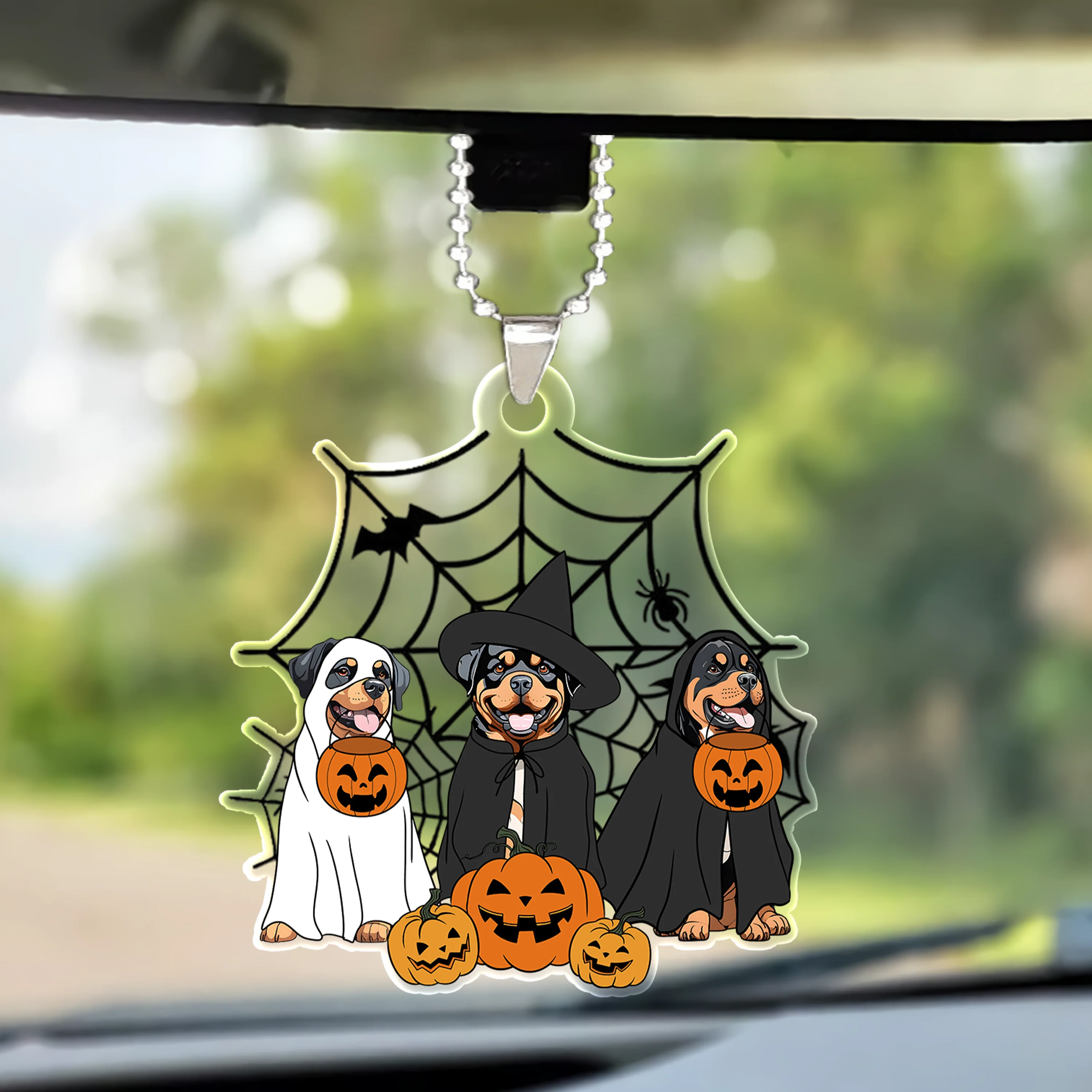 Spooky Ghost And Witch Rottweiler Dog Acrylic Halloween Ornament, Spooky Decoration For Dog Mom, Dog Dad - Image 4
