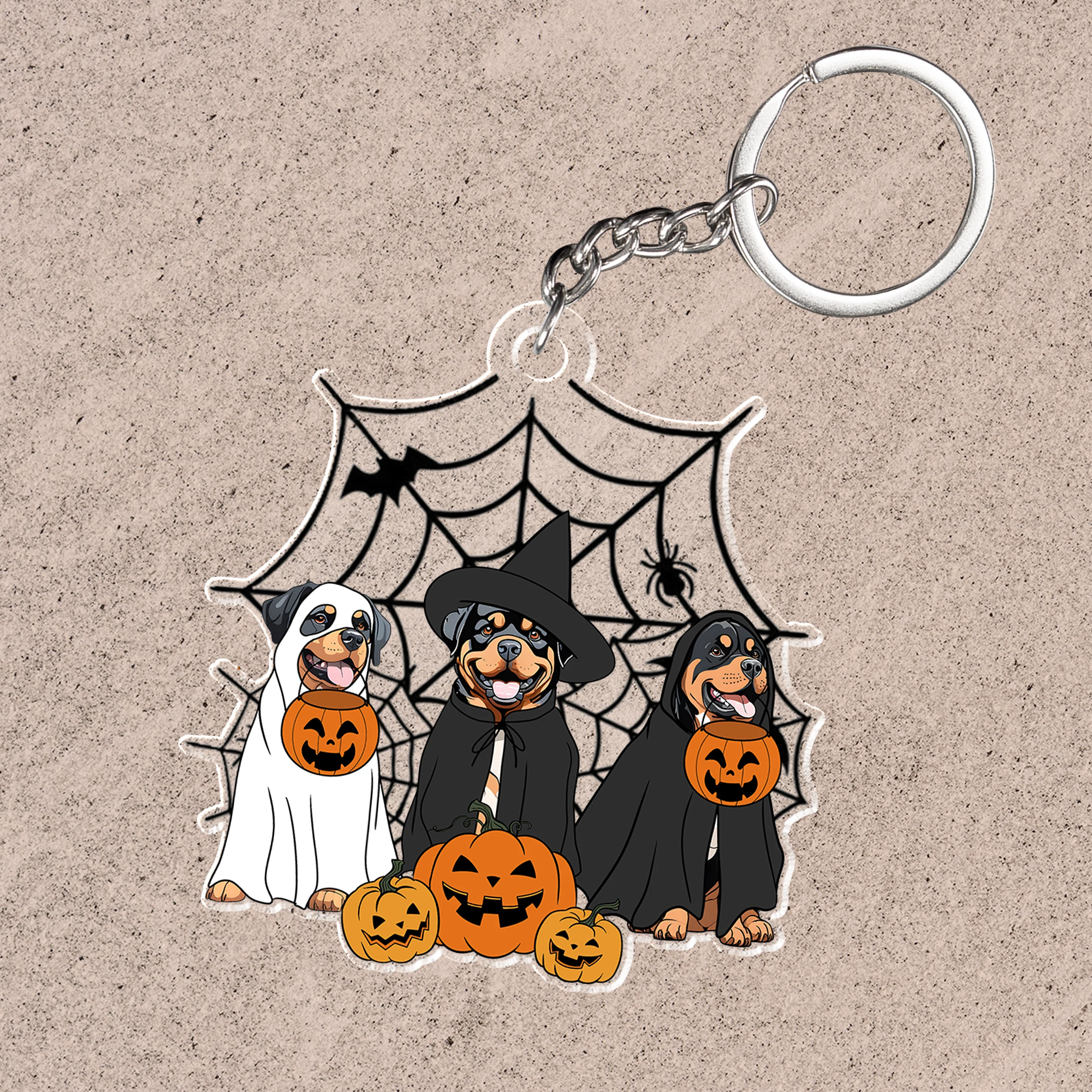 Spooky Ghost And Witch Rottweiler Dog Acrylic Halloween Keychain, Spooky Decoration For Dog Mom, Dog Dad - Image 2