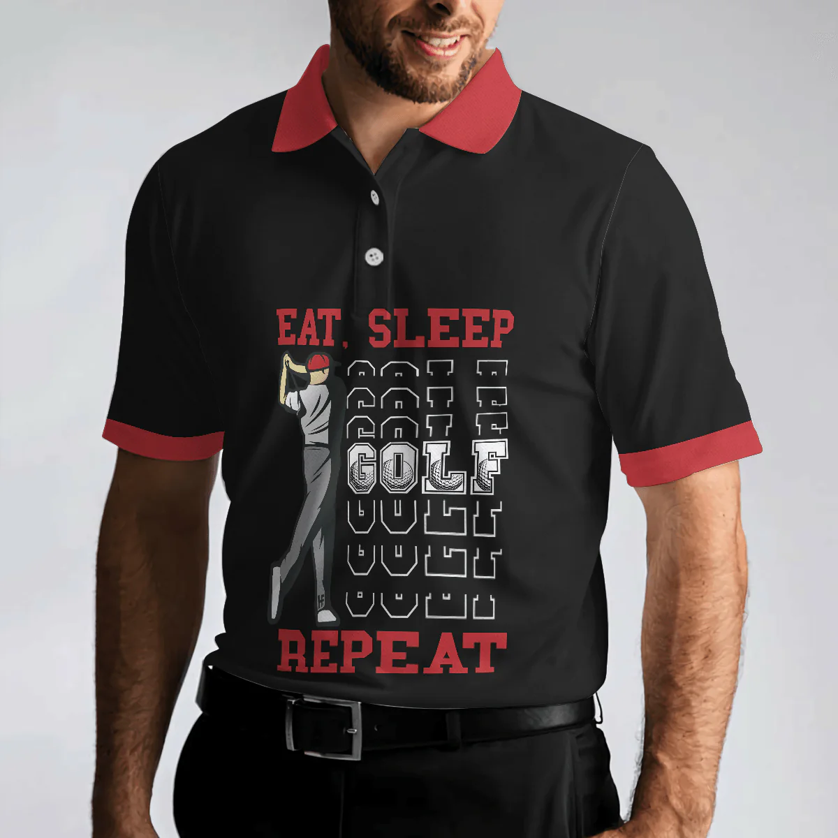 Sporty Golfing Men Polo Shirt, Eat Sleep Golf Repeat Short Sleeve Polo Shirt, Best Golf Shirt For Men, Gift For Golfers - Image 4