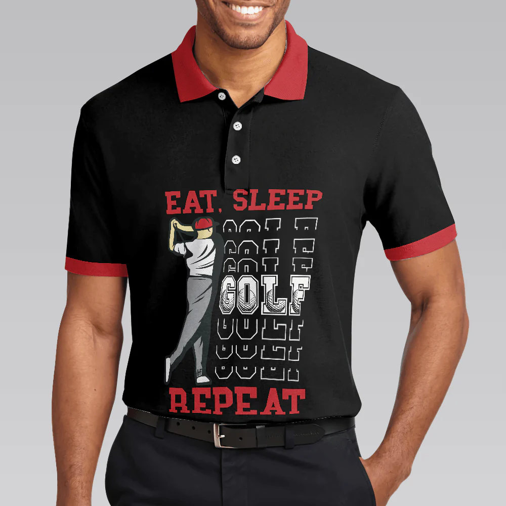Sporty Golfing Men Polo Shirt, Eat Sleep Golf Repeat Short Sleeve Polo Shirt, Best Golf Shirt For Men, Gift For Golfers - Image 5
