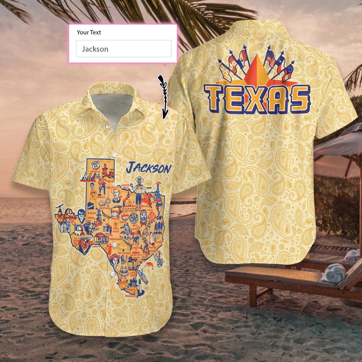 State Of Texas Famous Landmarks Map Hawaiian Shirt Custom, Cream Paisley Pattern Texas Hawaiian Shirt Perfect Gift For Husband, Wife, Friend, Family - Image 4