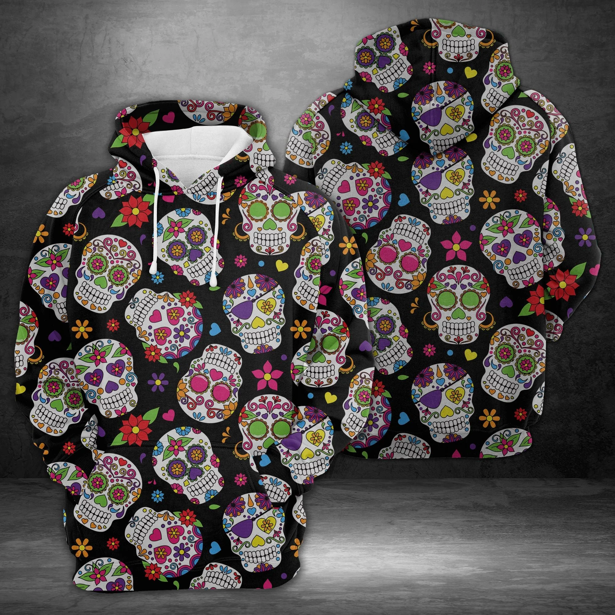 Sugar Skull Flower Christmas Pullover Premium Hoodie, Perfect Outfit For Men And Women On Christmas New Year Autumn Winter - Image 3