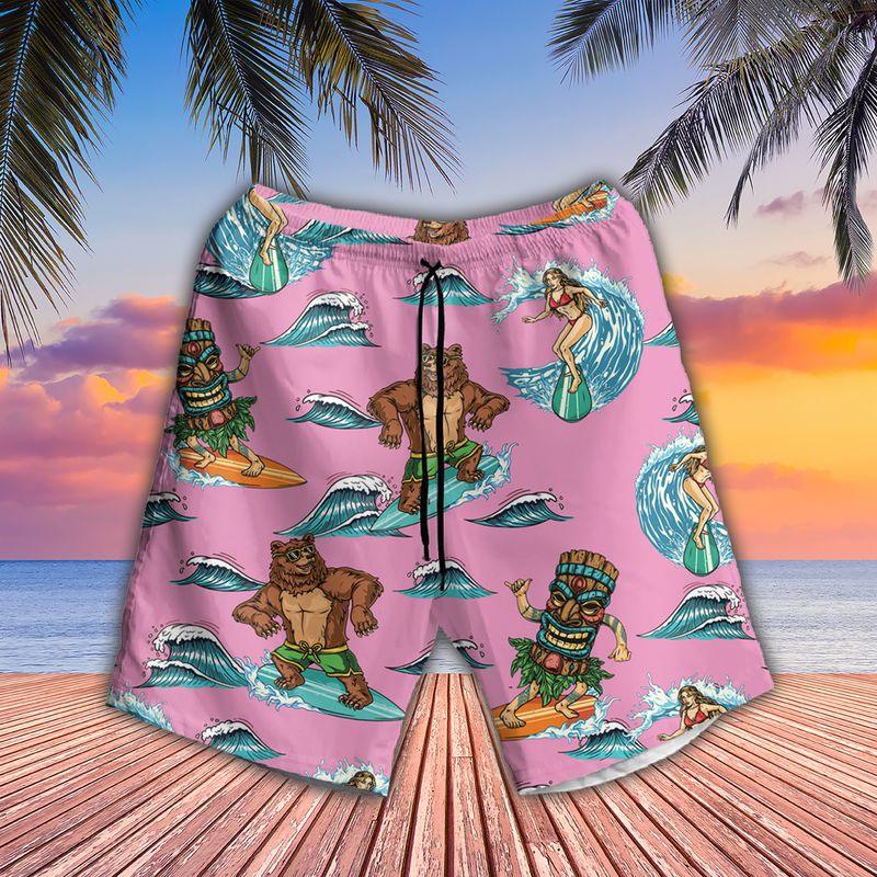 Surfing Bear Aloha Hawaiian Shirts For Summer - Pink Tiki Party Hawaiian Set Outfits For Men Women - Gift For Surfing Bear Lovers, Friend, Family - Image 3