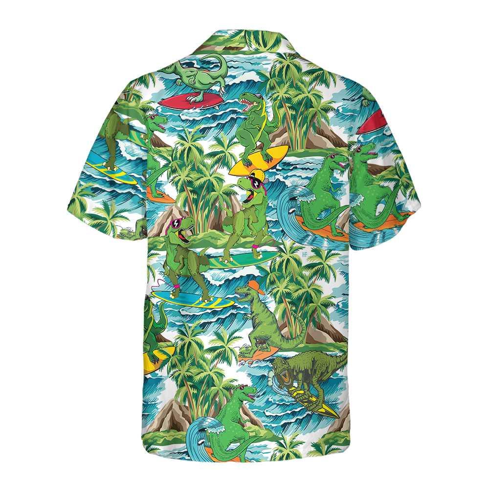 Surfing Dinosaur Aloha Hawaiian Shirt For Summer, Funny Dinosaur Shirt, Cool Printed Dino Hawaiian Shirt For Men Women Adults, Gift For Friend - Image 2