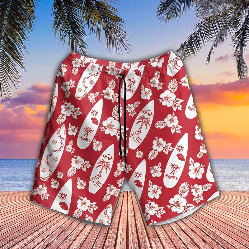 Surfing Hibiscus Flowers Aloha Hawaiian Shirts For Summer, Red Tropical Hawaiian Set Vacation Outfit For Men Women, Gift For Friend, Family - Image 3