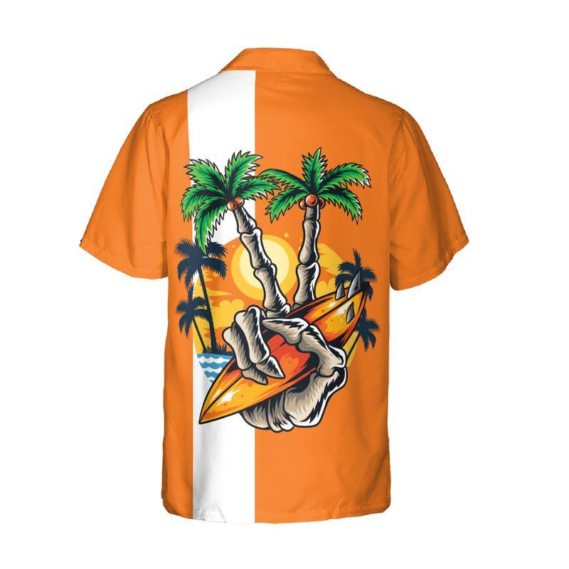 Surfing Skull Finger Aloha Hawaiian Shirts For Summer, Retro Orange Tropical Hawaiian Set Holiday Outfit For Men Women, Gift For Friend, Family, Team - Image 5