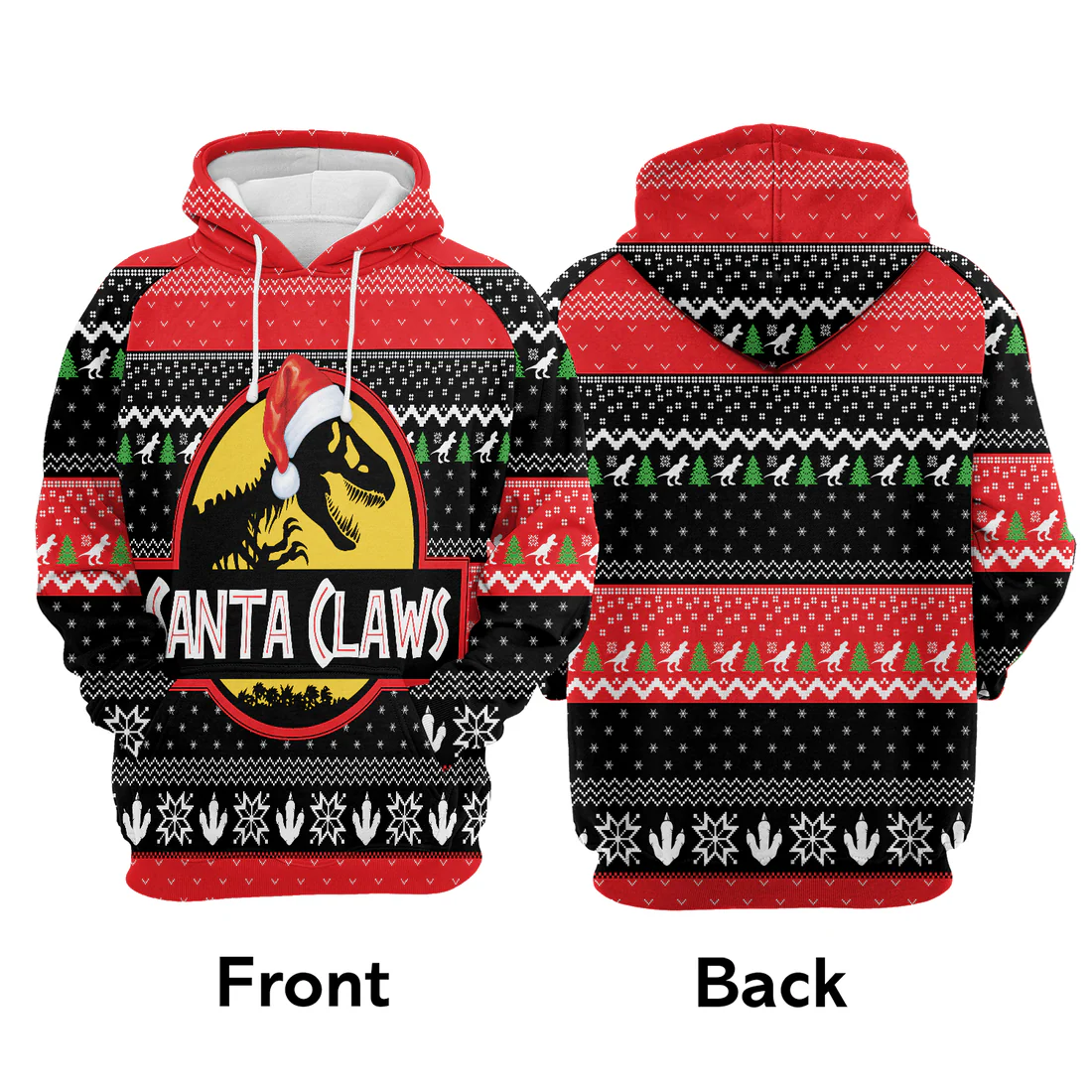 T-Rex Premium Christmas Hoodie, T-Rex Santa Claws Christmas Unisex Hoodie For Men & Women - Perfect Gift For Christmas, T-Rex Lover,Friends, Family - Image 3
