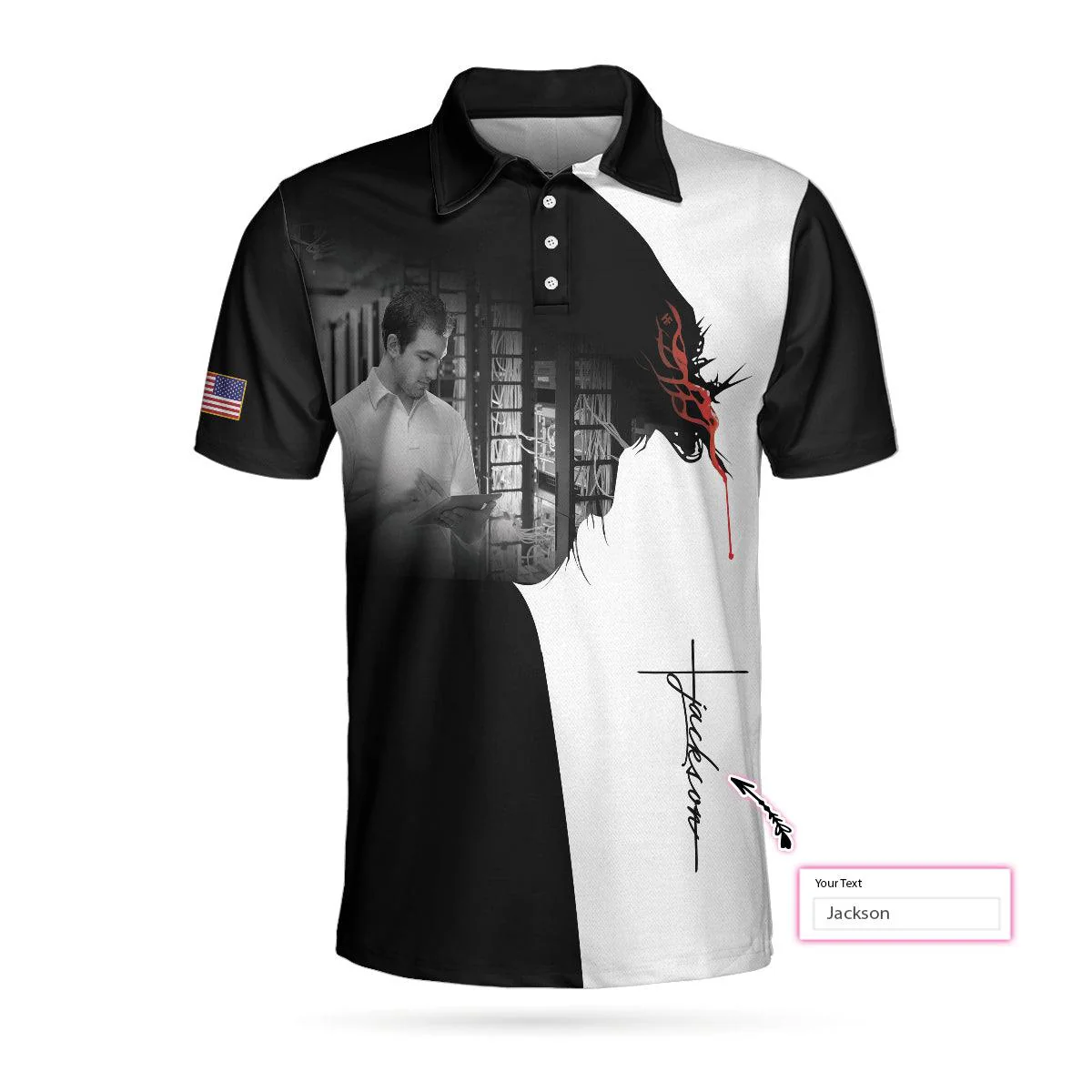 Technician I Can Do All Things Custom Polo Shirt, Personalized American Flag Technician Shirt - Perfect Gift For Men - Image 2