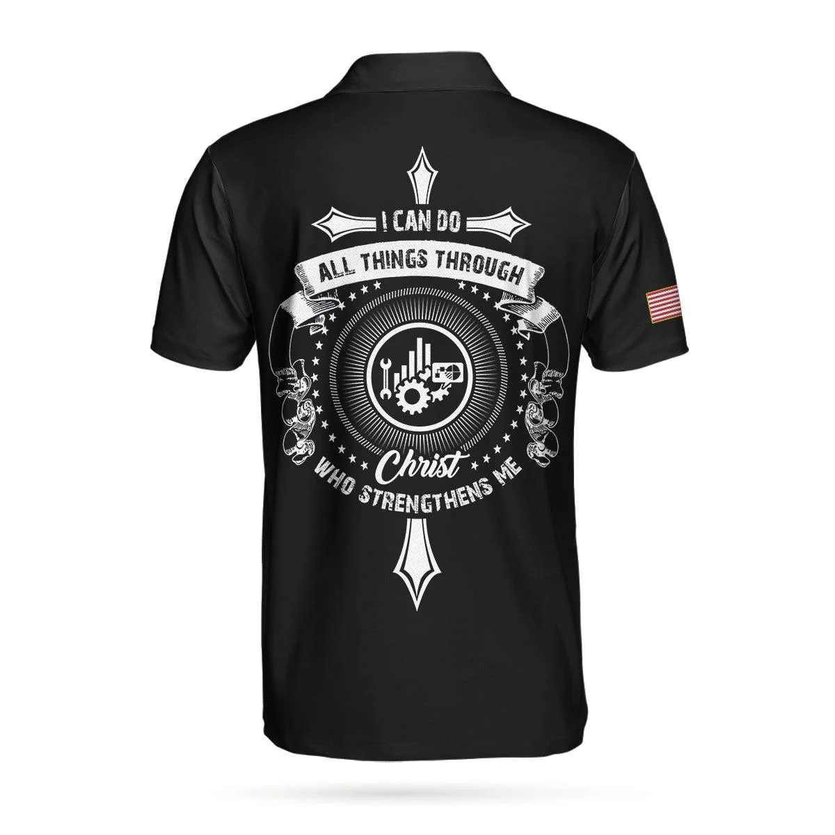 Technician I Can Do All Things Custom Polo Shirt, Personalized American Flag Technician Shirt - Perfect Gift For Men - Image 3