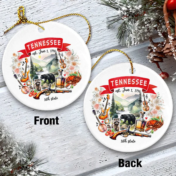 Tennessee State Ceramic Christmas Ornament - Tennessee State Themes And Landmarks Circle Ceramic Ornament, Perfect Gift For Christmas - Image 5