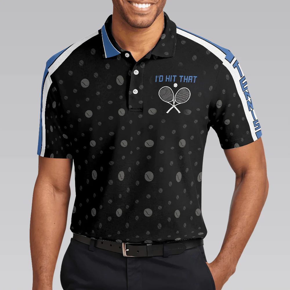 Tennis Blue Version Polo Shirt, Black Dot And Tennis Ball Pattern Polo Shirt, Best Tennis Shirt For Men - Perfect Gift For Men, Tennis Lovers - Image 4