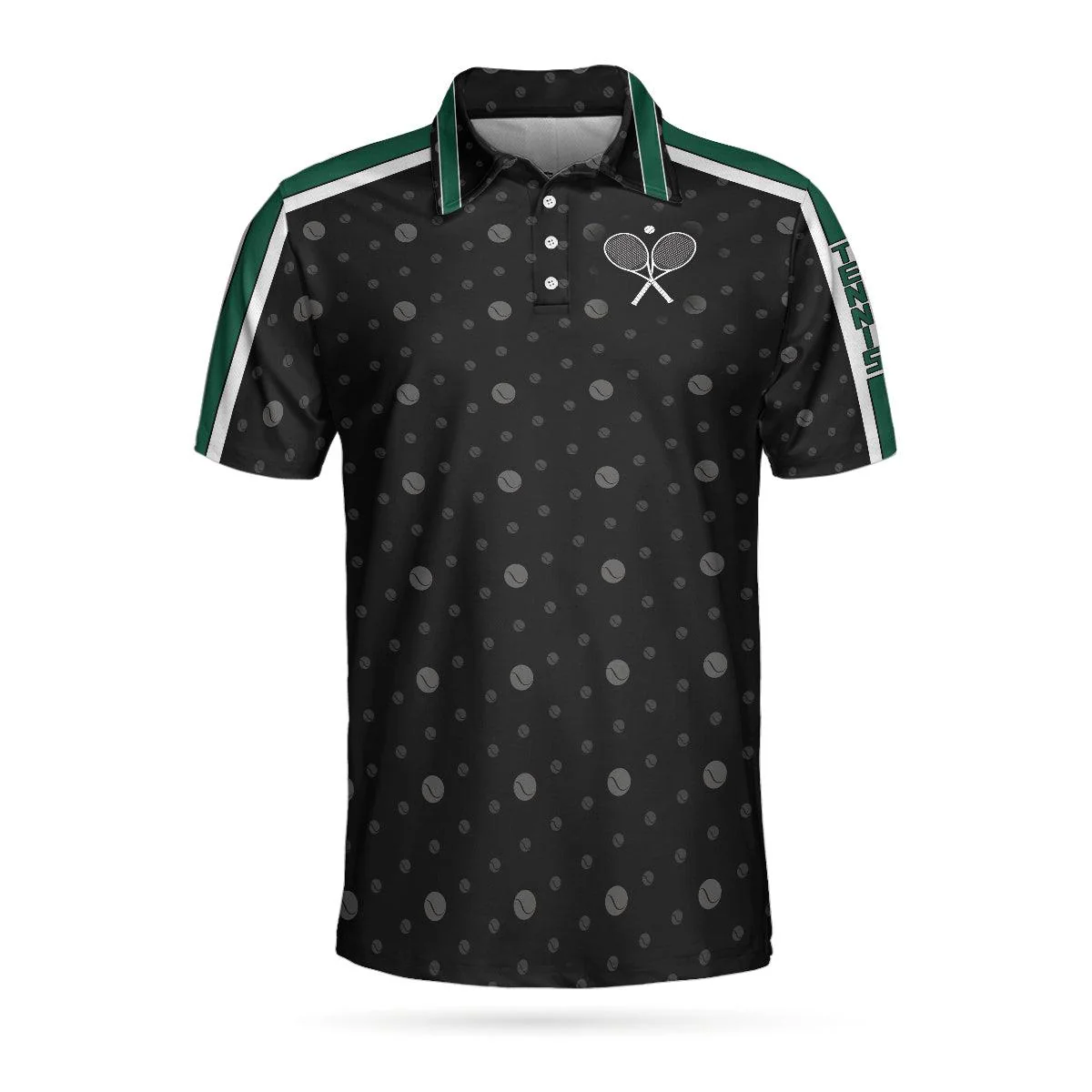 Tennis Grass Version Polo Shirt, Black Dot And Tennis Ball Pattern Polo Shirt, Best Tennis Shirt For Men - Perfect Gift For Men, Tennis Lovers - Image 3