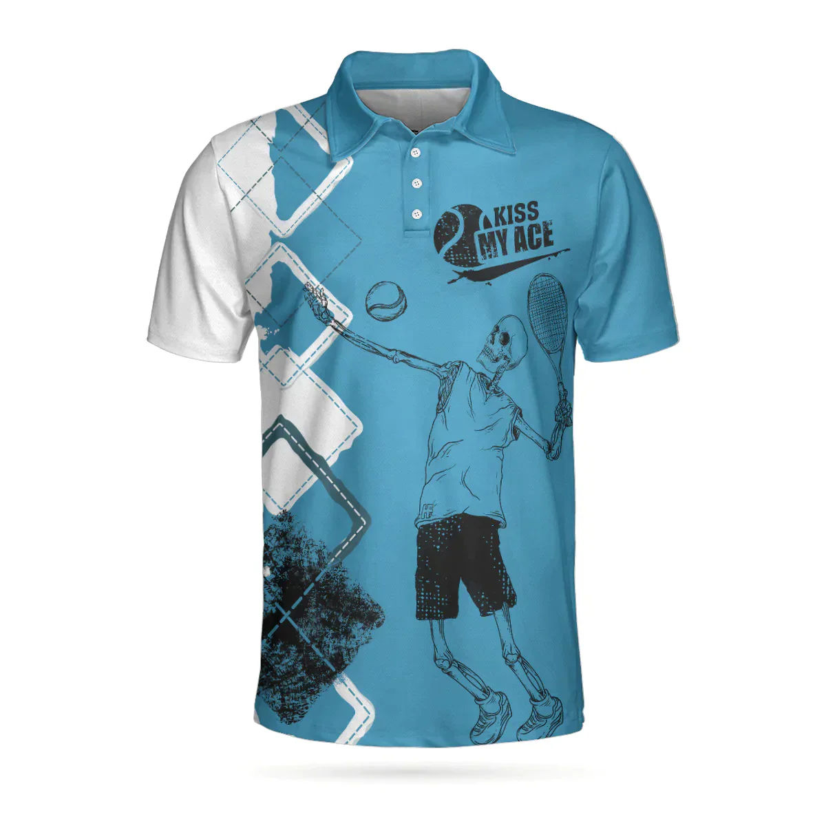 Tennis Men Polo Shirt, Argyle Pattern Skeleton Tennis Player, Kiss My Ace Tennis Polo Shirt For Men - Best Gift For Tennis Players, Tennis Lovers - Image 3
