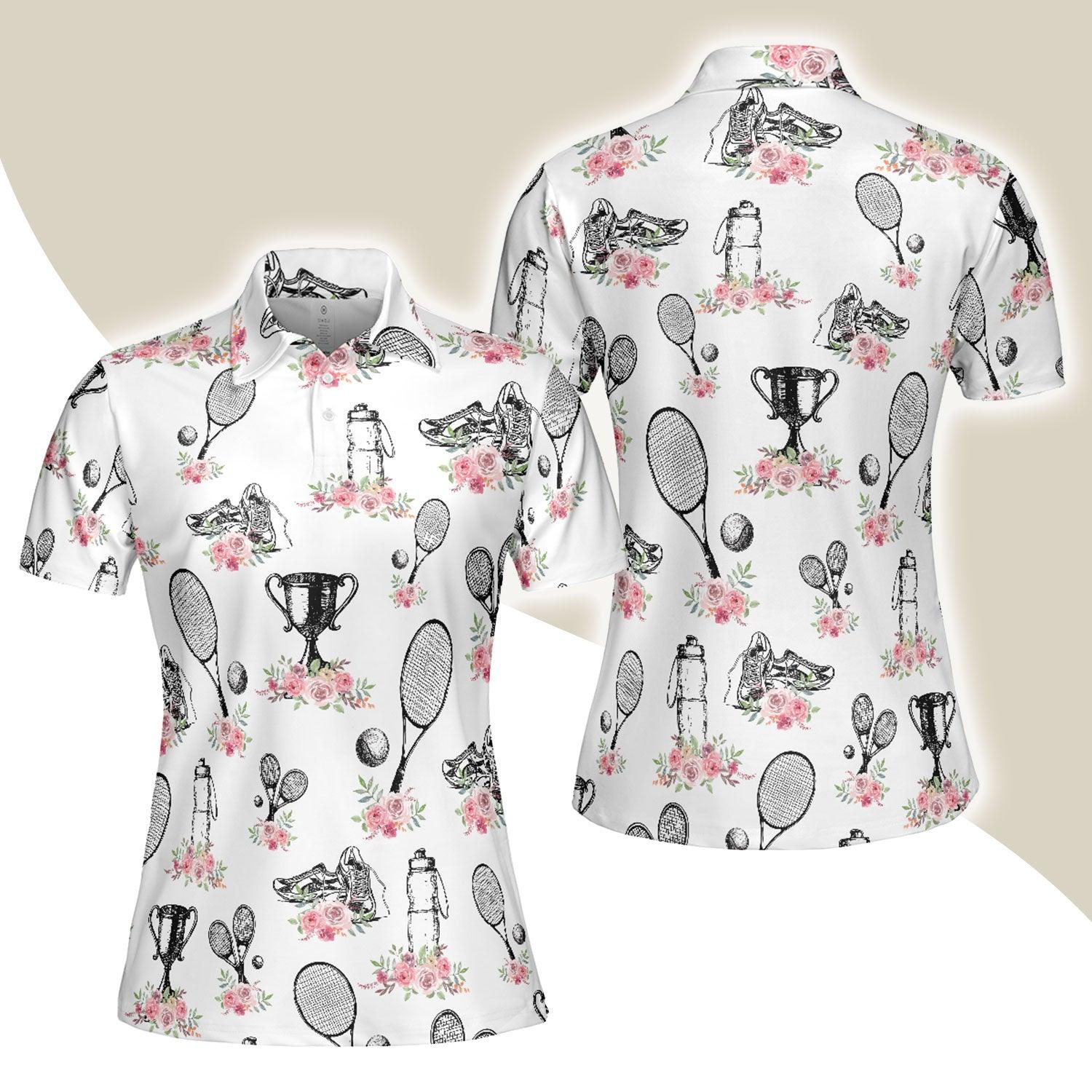 Tennis Women Polo Shirt, Floral Symbol Tennis Player Women Polo Shirts, Best Gift For Ladies, Girls, Tennis Players, Tennis Lovers