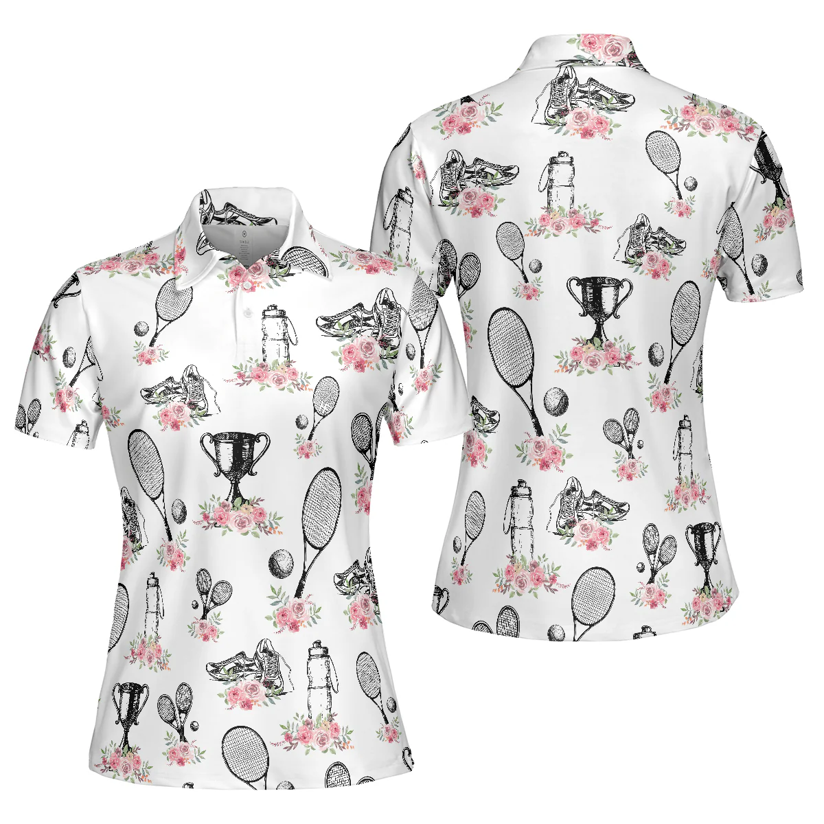 Tennis Women Polo Shirt, Floral Symbol Tennis Player Women Polo Shirts, Best Gift For Ladies, Girls, Tennis Players, Tennis Lovers - Image 2