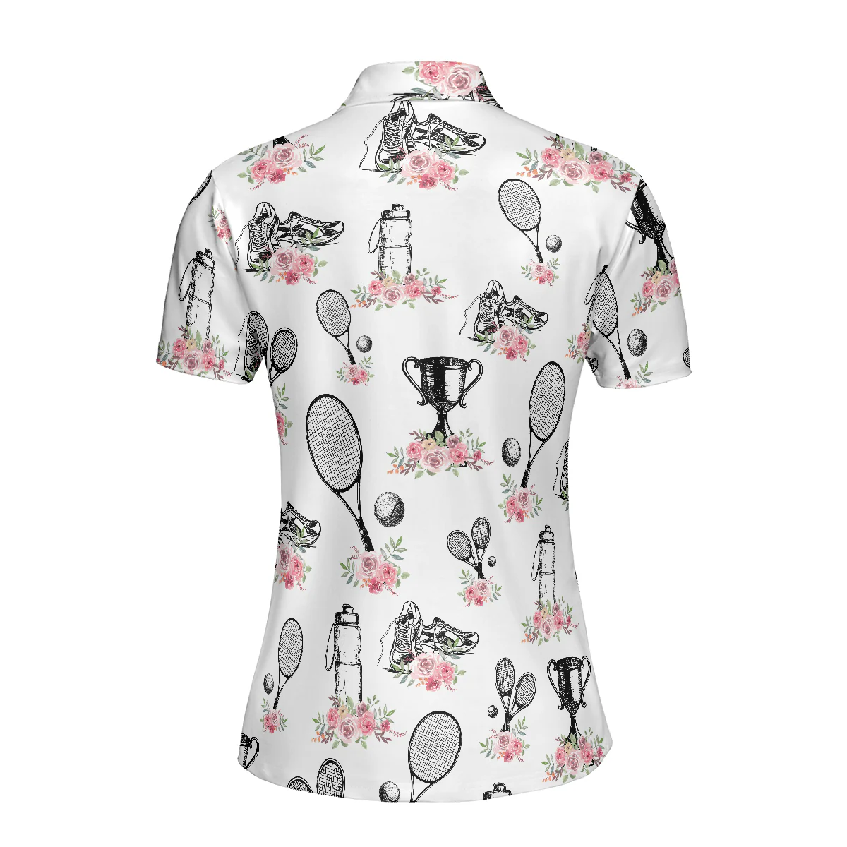 Tennis Women Polo Shirt, Floral Symbol Tennis Player Women Polo Shirts, Best Gift For Ladies, Girls, Tennis Players, Tennis Lovers - Image 3