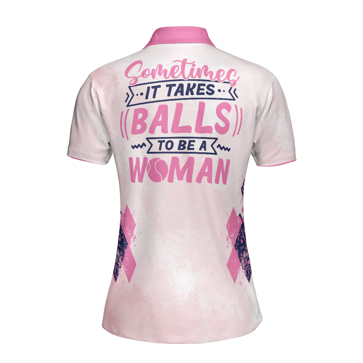 Tennis Women Polo Shirt, Sometimes It Takes Balls To Be A Women Polo Shirt, Pink Argyle Pattern Tennis Shirt - Perfect Gift For Women, Ladies, Tennis Lovers - Image 3