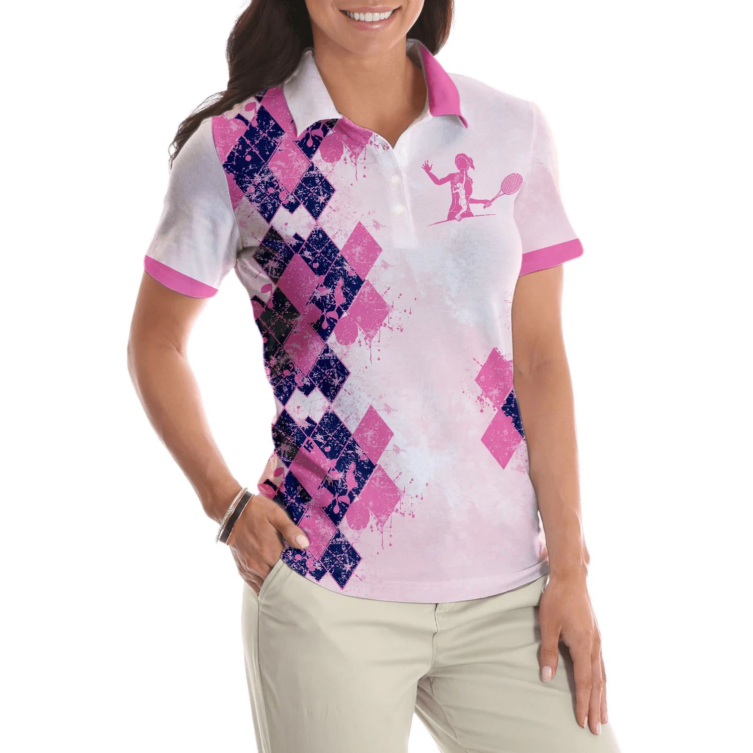 Tennis Women Polo Shirt, Sometimes It Takes Balls To Be A Women Polo Shirt, Pink Argyle Pattern Tennis Shirt - Perfect Gift For Women, Ladies, Tennis Lovers - Image 5