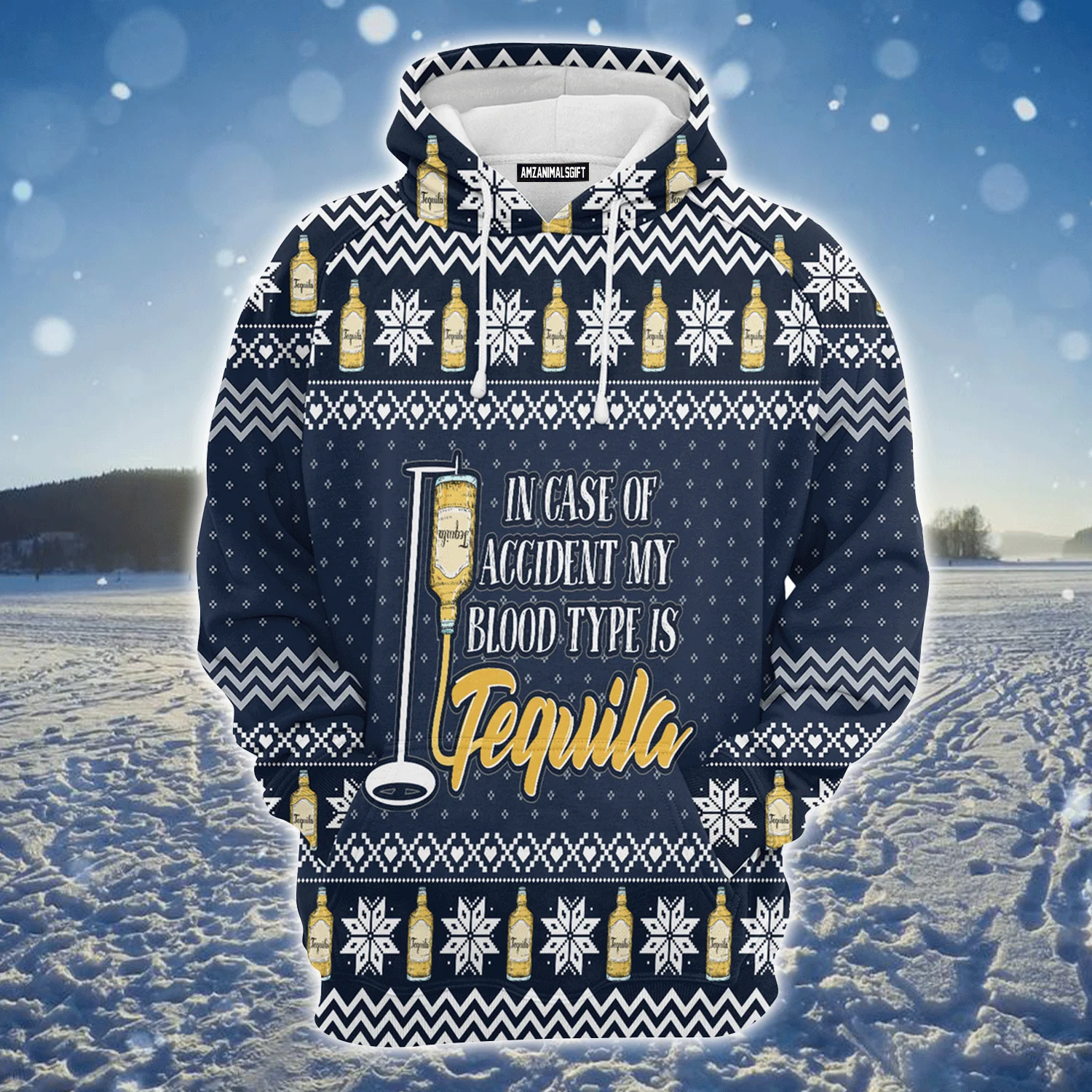 Tequila Premium Christmas Hoodie, My Blood Type Is Tequila Christmas Unisex Hoodie For Men & Women - Perfect Gift For Christmas, Tequila Lover