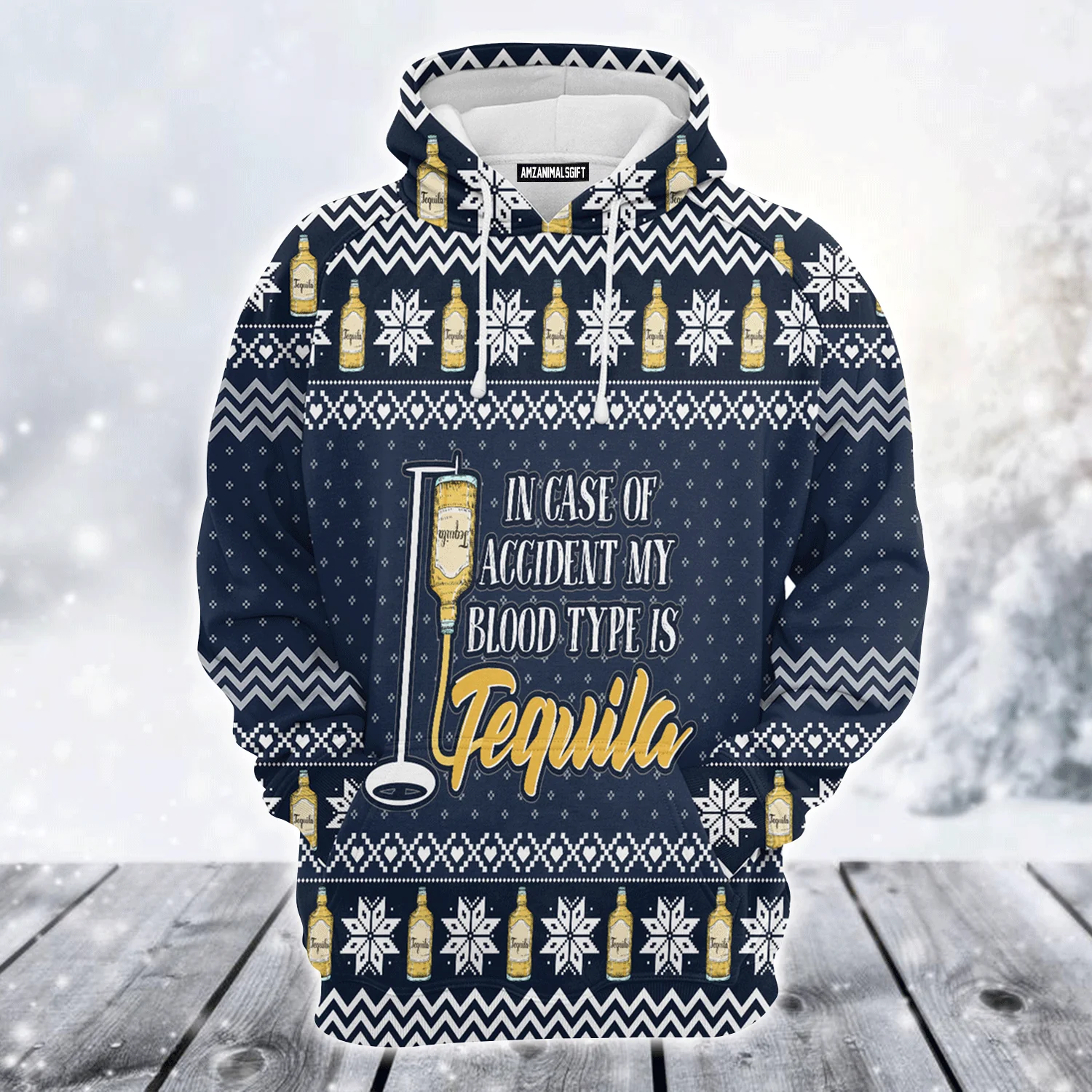 Tequila Premium Christmas Hoodie, My Blood Type Is Tequila Christmas Unisex Hoodie For Men & Women - Perfect Gift For Christmas, Tequila Lover - Image 2