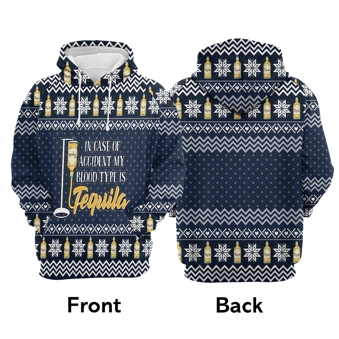 Tequila Premium Christmas Hoodie, My Blood Type Is Tequila Christmas Unisex Hoodie For Men & Women - Perfect Gift For Christmas, Tequila Lover - Image 3