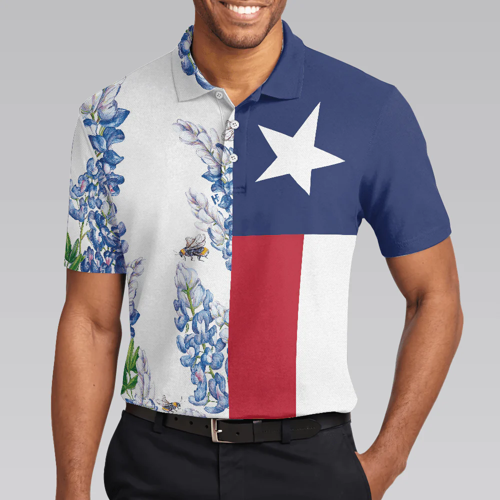 Texas Flag Bluebonnets Polo Shirt For Golf, Floral Texas Flag Polo Shirt, Texas Proud Shirt For Men - Perfect Gift For Men, Golfers - Image 4