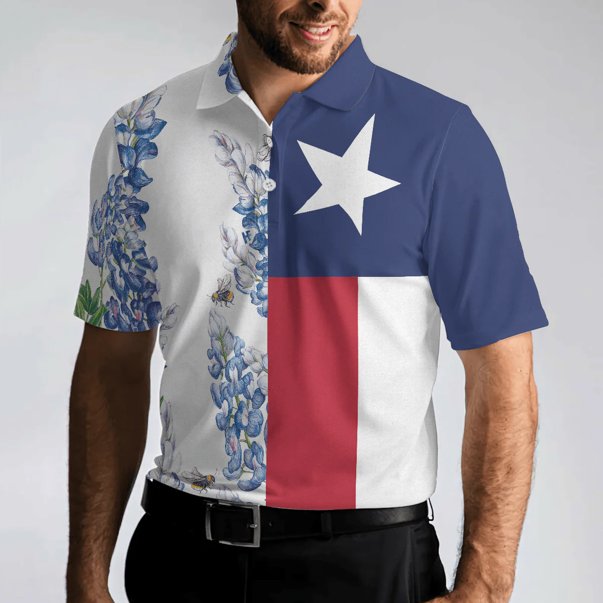 Texas Flag Bluebonnets Polo Shirt For Golf, Floral Texas Flag Polo Shirt, Texas Proud Shirt For Men - Perfect Gift For Men, Golfers - Image 5