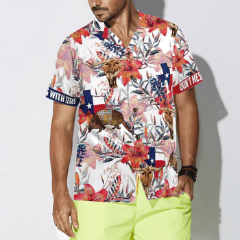 Texas Longhorn Bluebonnet And Armadillo Hawaiian Shirt, Button Down Floral Texas Flag, Proud Texas, Colorful Summer Aloha Shirt For Men Women - Image 2