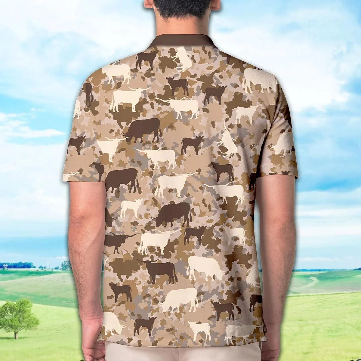Texas Longhorn Men Polo Shirts - Texas Longhorn Camo Pattern Polo Shirts For Men - Perfect Gift For Texas Longhorn Lovers, Cattle Lovers - Image 2