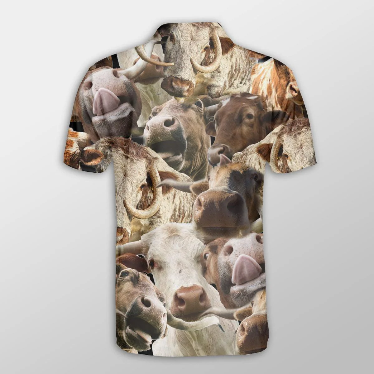 Texas Longhorn Men Polo Shirts - Texas Longhorn Herd Pattern Button Shirts For Men - Perfect Gift For Texas Longhorn Lovers, Cattle Lovers - Image 3