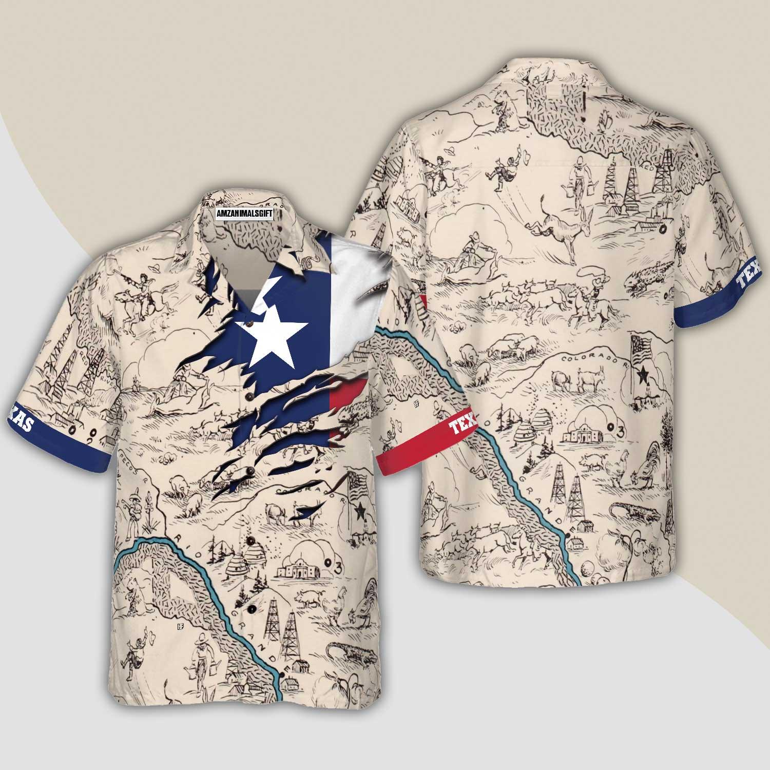 Texas State Map Texas Flag Hawaiian Shirt, Colorful Summer Aloha Shirt For Men Women, Perfect Gift For Friend, Family, Husband, Wife, Texas Lovers